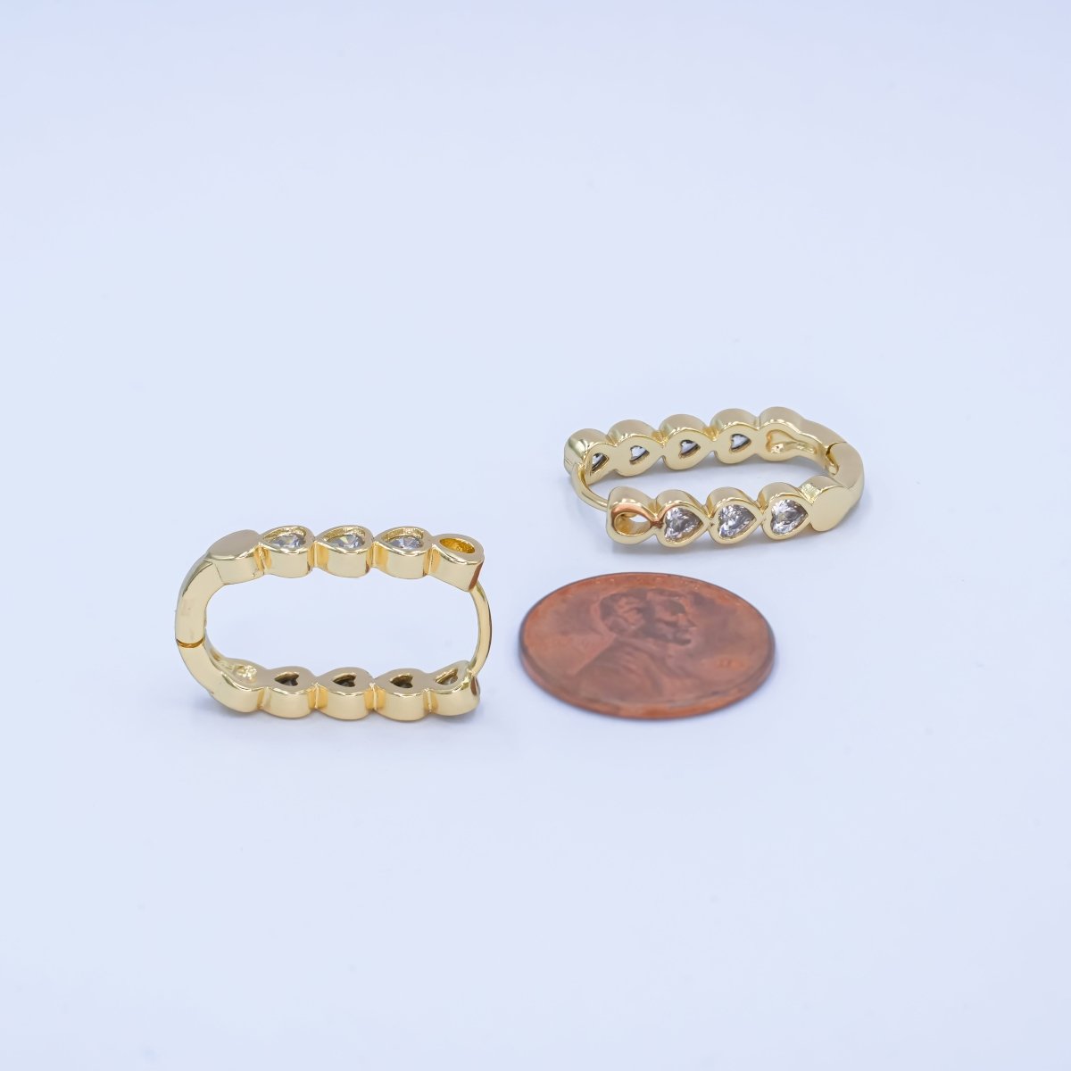 14K Gold Filled Heart CZ Bezel Oblong U-Shaped Hoop Earrings | AB991