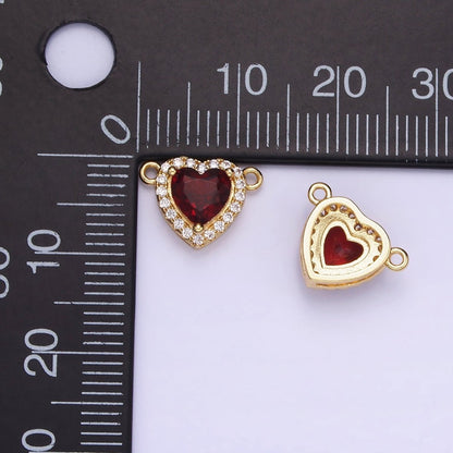 14K Gold Filled Heart Dark Red CZ Micro Paved Connector | G496