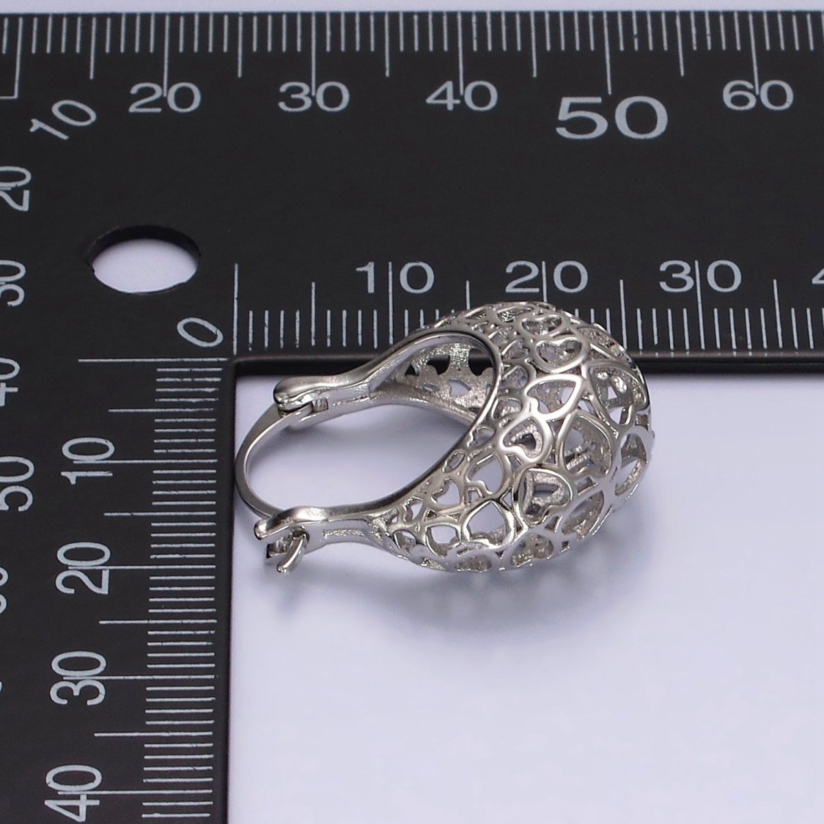 14K Gold Filled Heart Filigree Open Dome French Lock Latch Hoop Earrings | AE218