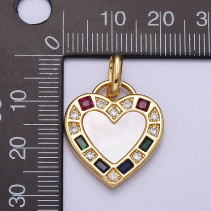 14K Gold Filled Heart Love Multicolor CZ Shell Pearl Pendant  I-580