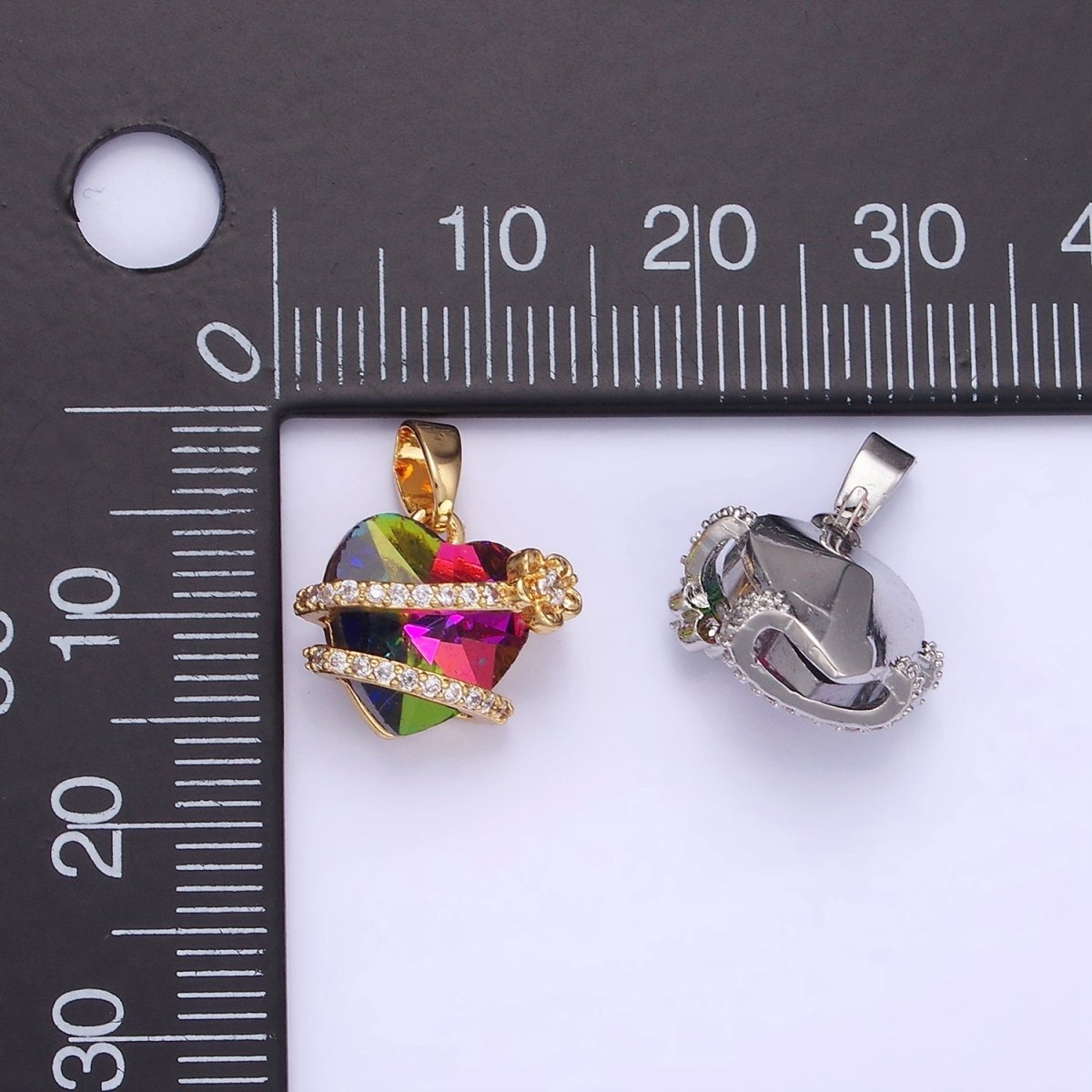 14K Gold Filled Heart Multicolor Micro Paved CZ Band Flower Pendant in Gold &amp; Silver | AA1159