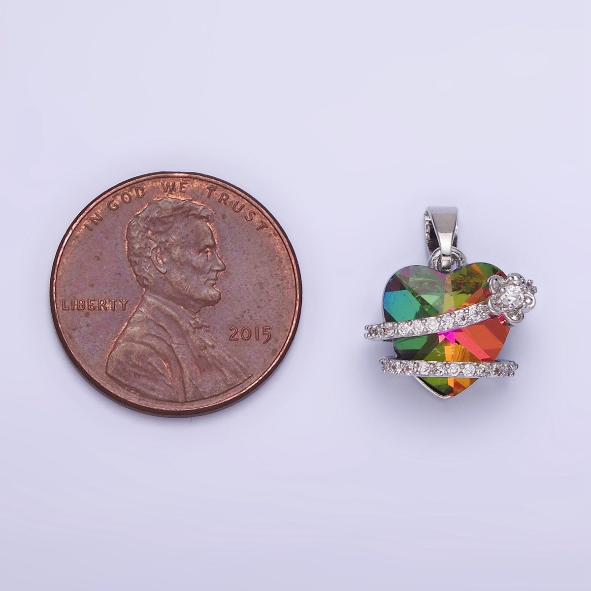 14K Gold Filled Heart Multicolor Micro Paved CZ Band Flower Pendant in Gold &amp; Silver | AA1159