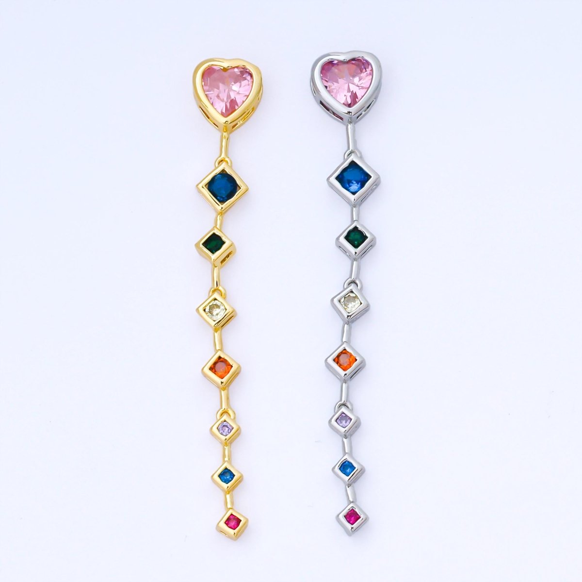 14K Gold Filled Heart Rhombus Multicolor CZ Drop Bead in Gold &amp; Silver | B481