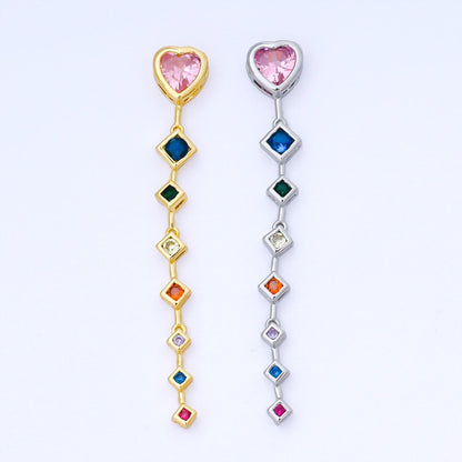 14K Gold Filled Heart Rhombus Multicolor CZ Drop Bead in Gold &amp; Silver | B481