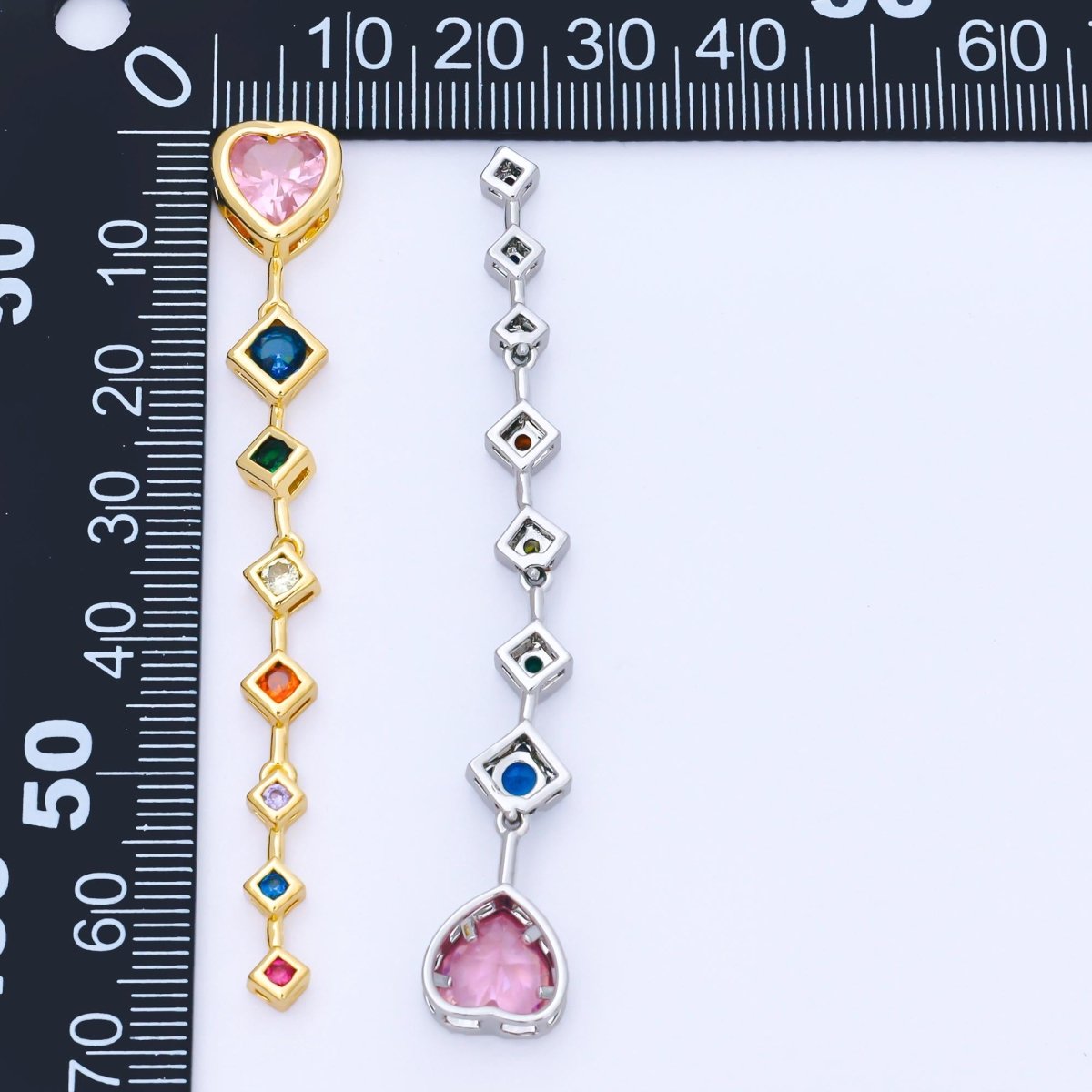 14K Gold Filled Heart Rhombus Multicolor CZ Drop Bead in Gold &amp; Silver | B481