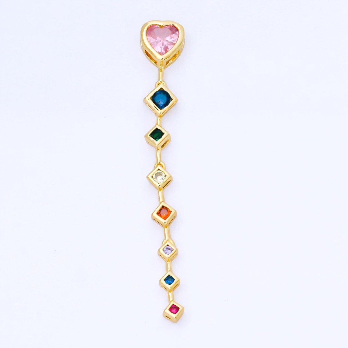 14K Gold Filled Heart Rhombus Multicolor CZ Drop Bead in Gold &amp; Silver | B481