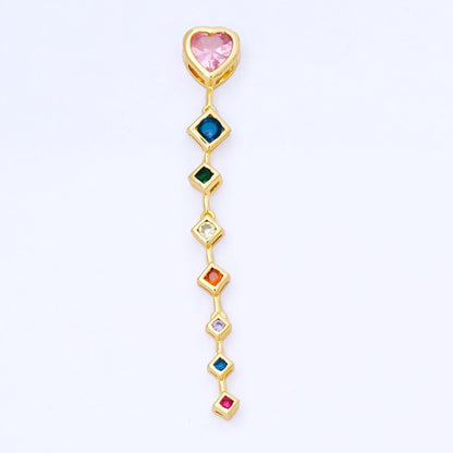 14K Gold Filled Heart Rhombus Multicolor CZ Drop Bead in Gold &amp; Silver | B481