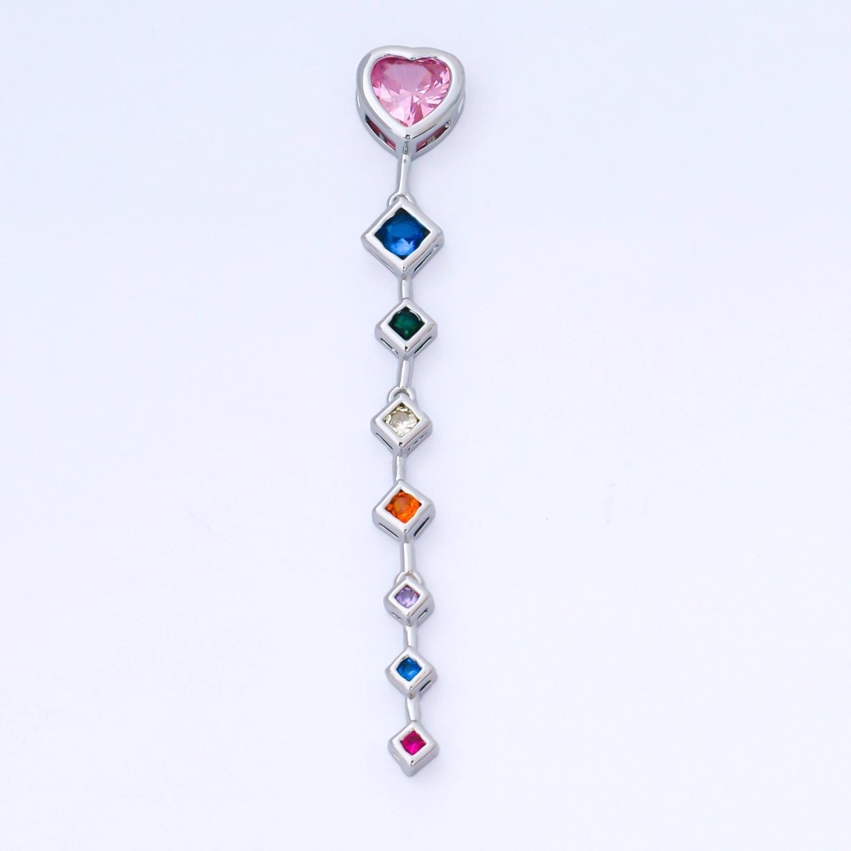 14K Gold Filled Heart Rhombus Multicolor CZ Drop Bead in Gold &amp; Silver | B481