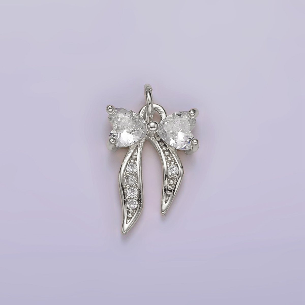 14K Gold Filled Heart Ribbon Bow Micro Paved CZ Charm Gold &amp; Silver | AG505