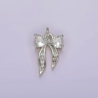 14K Gold Filled Heart Ribbon Bow Micro Paved CZ Charm Gold &amp; Silver | AG505