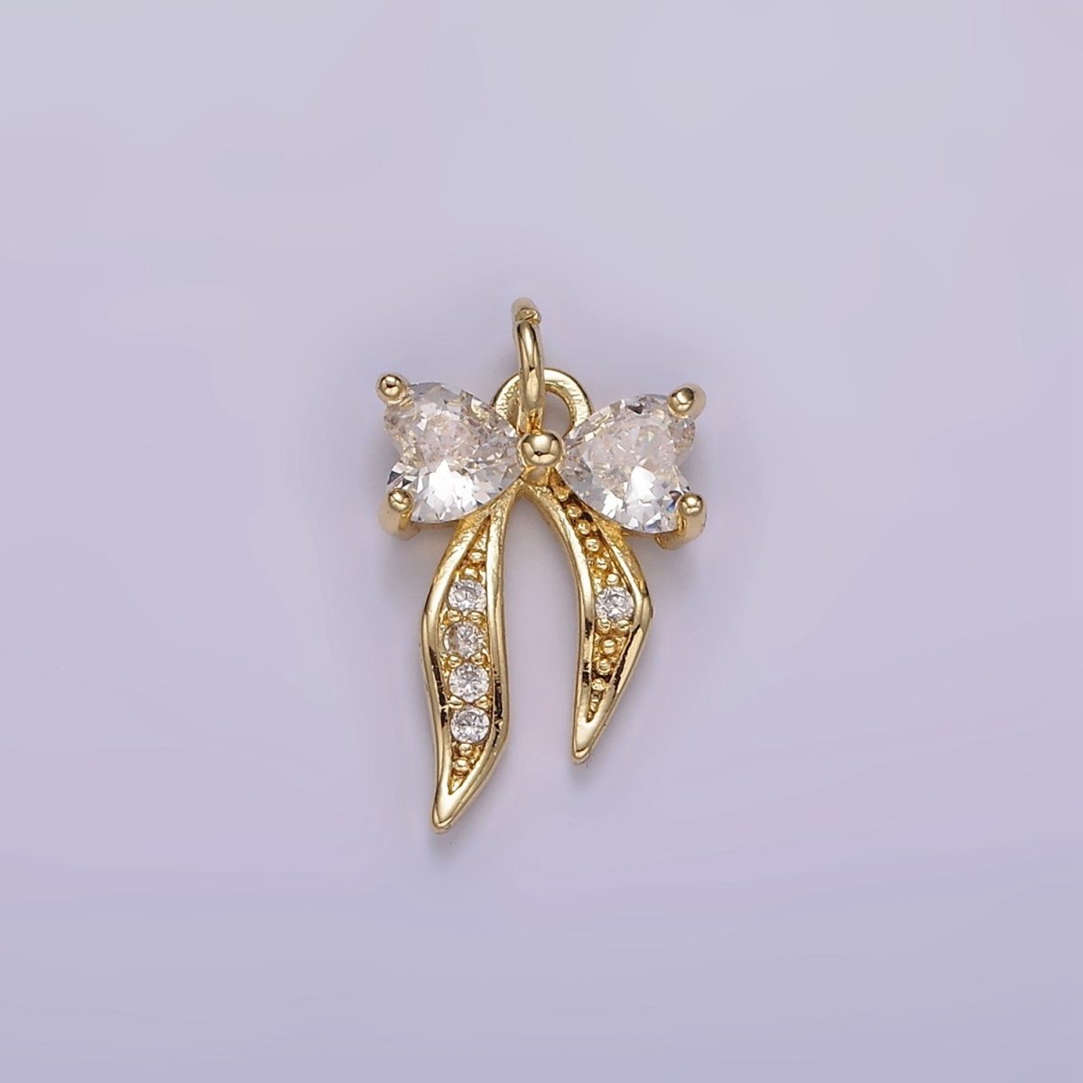 14K Gold Filled Heart Ribbon Bow Micro Paved CZ Charm Gold &amp; Silver | AG505