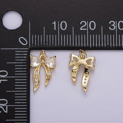 14K Gold Filled Heart Ribbon Bow Micro Paved CZ Charm Gold &amp; Silver | AG505