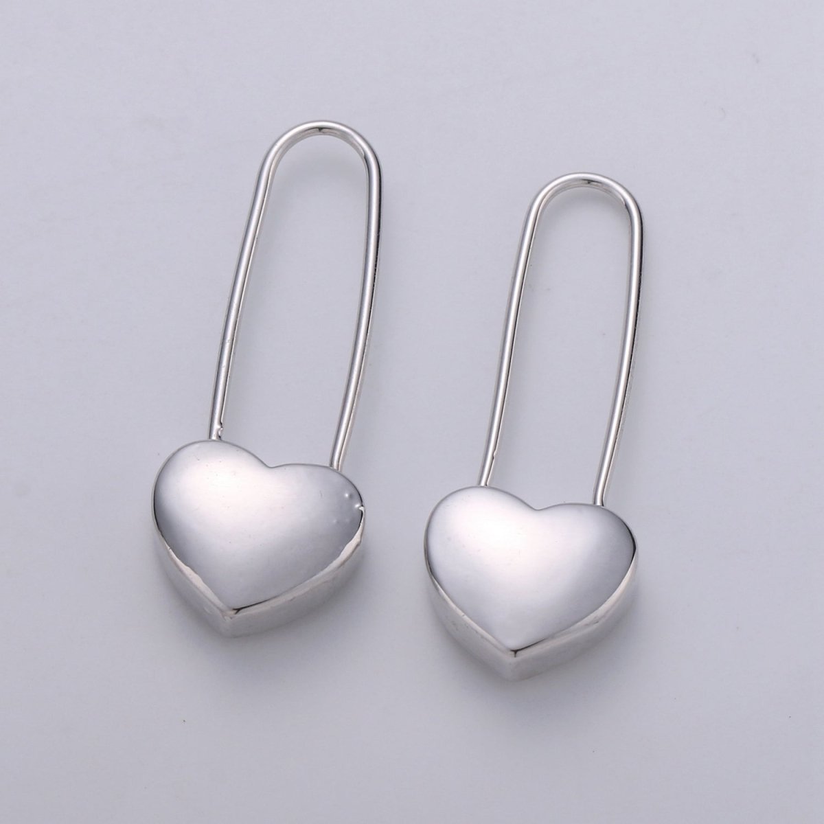 14K Gold Filled Heart Safety Pin Drop Earrings in Gold &amp; Silver Q-151 Q-152