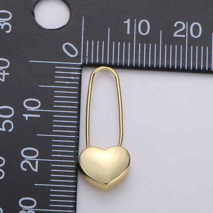 14K Gold Filled Heart Safety Pin Drop Earrings in Gold &amp; Silver Q-151 Q-152