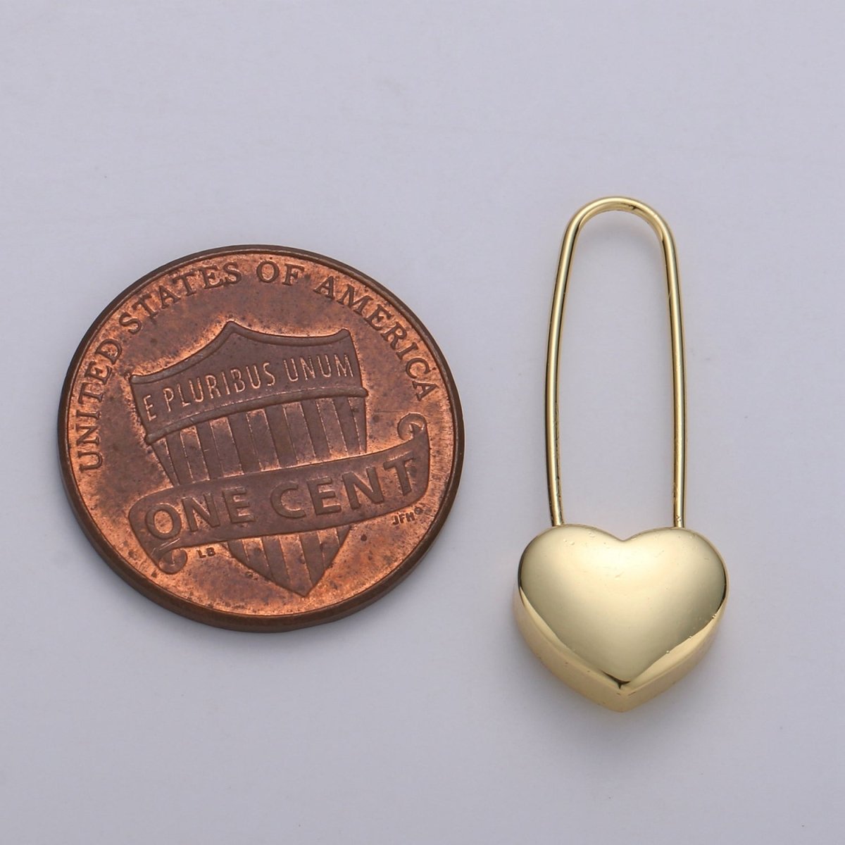 14K Gold Filled Heart Safety Pin Drop Earrings in Gold &amp; Silver Q-151 Q-152