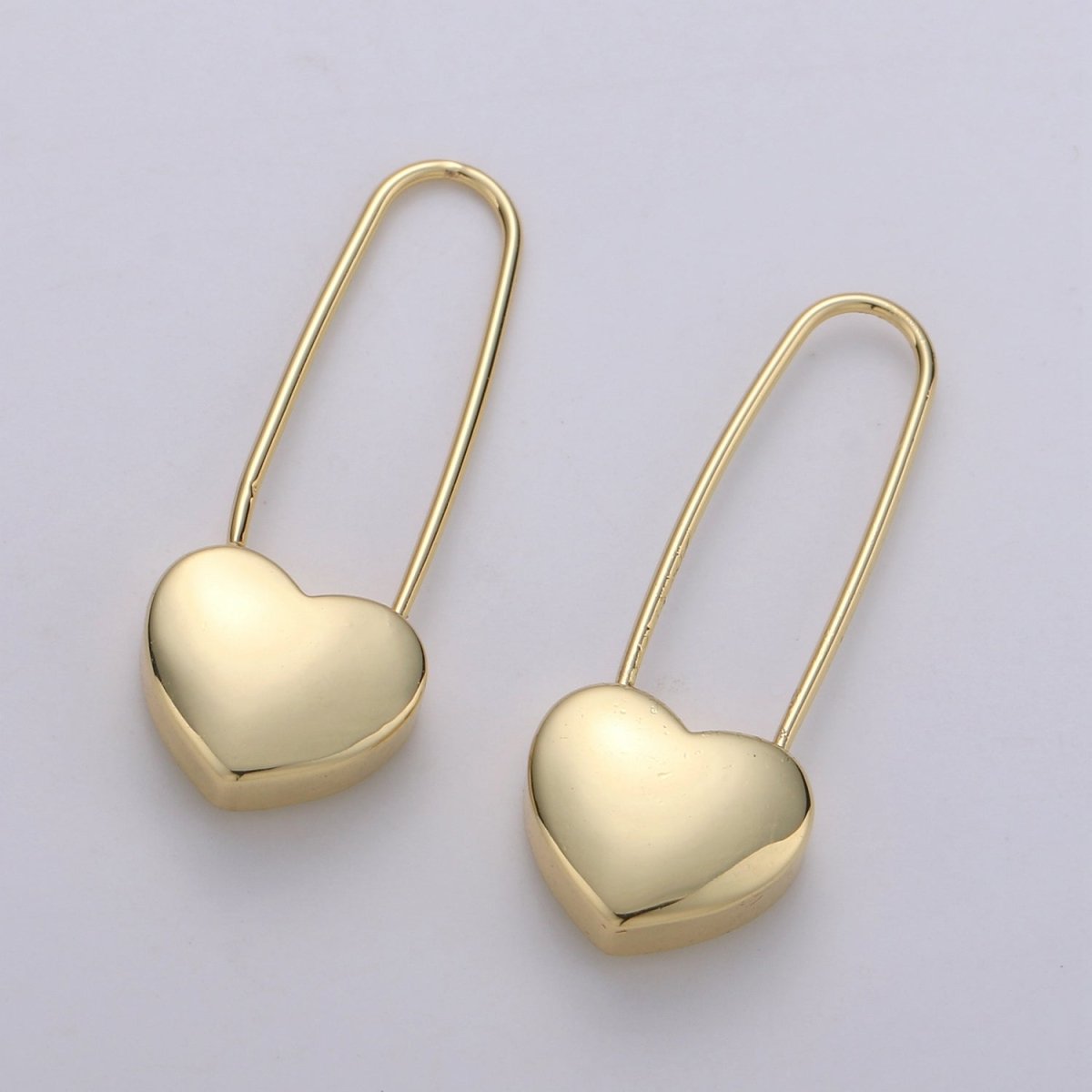 14K Gold Filled Heart Safety Pin Drop Earrings in Gold &amp; Silver Q-151 Q-152