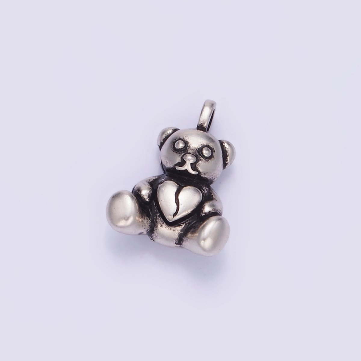 14K Gold Filled Heart Teddy Bear Animal Pendant in Gold &amp; Oxidized Silver | AA1232