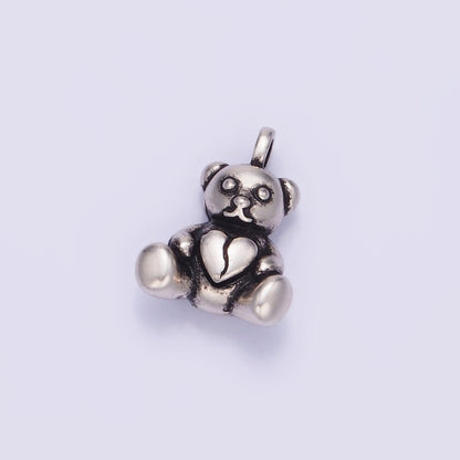 14K Gold Filled Heart Teddy Bear Animal Pendant in Gold &amp; Oxidized Silver | AA1232