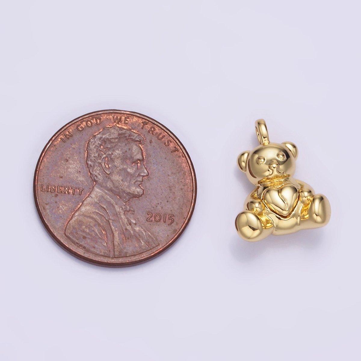 14K Gold Filled Heart Teddy Bear Animal Pendant in Gold &amp; Oxidized Silver | AA1232