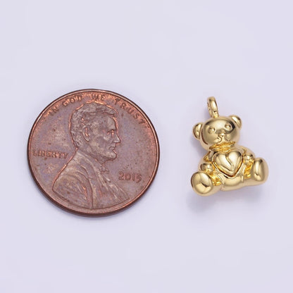 14K Gold Filled Heart Teddy Bear Animal Pendant in Gold &amp; Oxidized Silver | AA1232