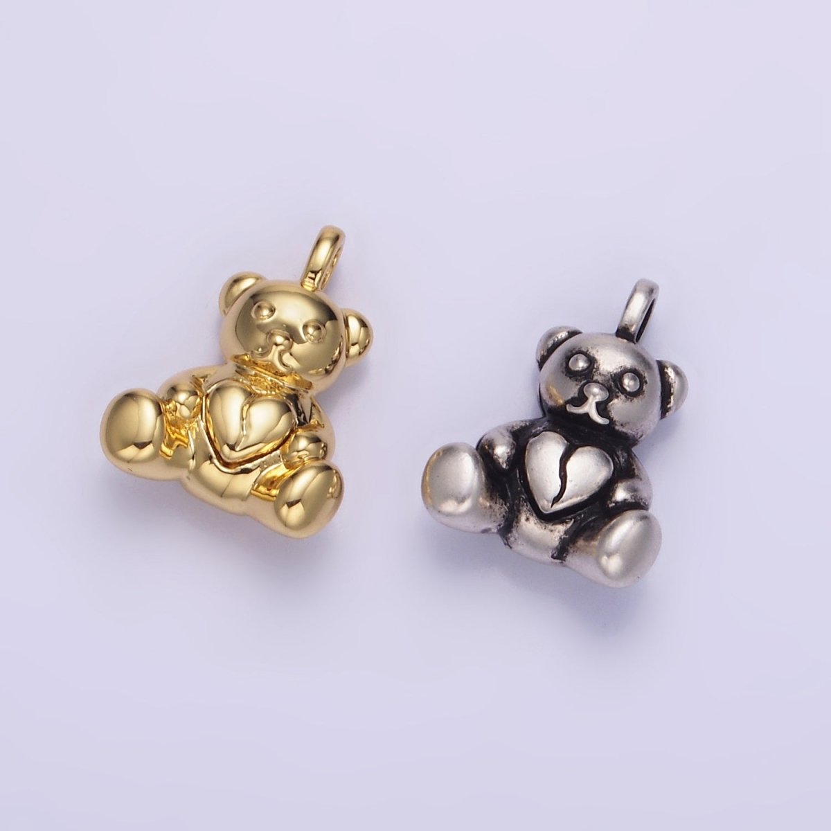 14K Gold Filled Heart Teddy Bear Animal Pendant in Gold &amp; Oxidized Silver | AA1232