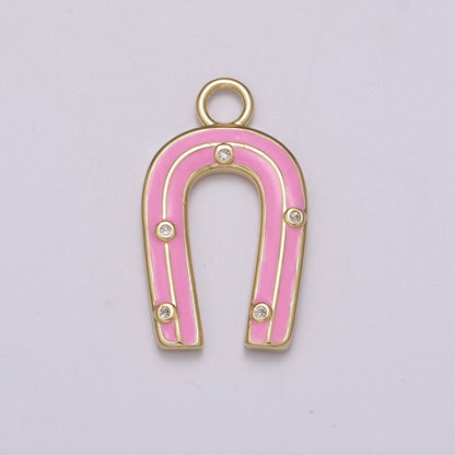 OS 14k Gold Filled Horseshoe Enamel Horse Shoe Charm Pendant Pink Green Rainbow Lucky Charm for Necklace Earring Bracelet, M-859-M-861
