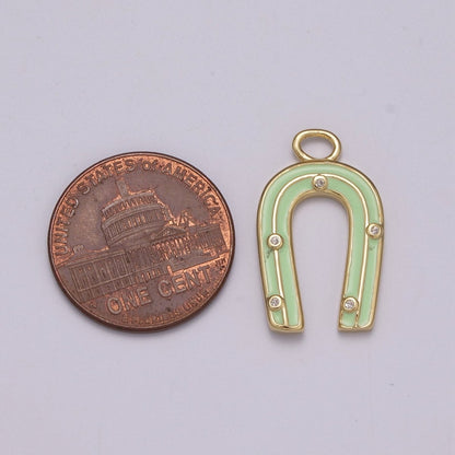 OS 14k Gold Filled Horseshoe Enamel Horse Shoe Charm Pendant Pink Green Rainbow Lucky Charm for Necklace Earring Bracelet, M-859-M-861