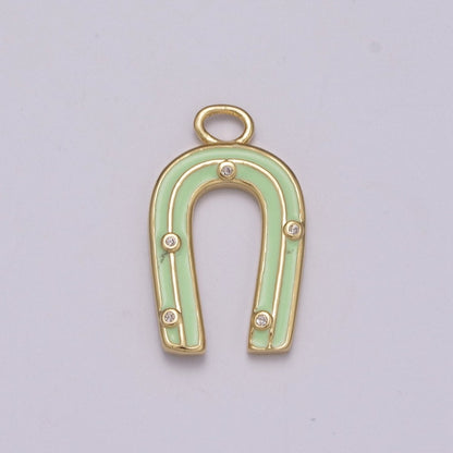 OS 14k Gold Filled Horseshoe Enamel Horse Shoe Charm Pendant Pink Green Rainbow Lucky Charm for Necklace Earring Bracelet, M-859-M-861