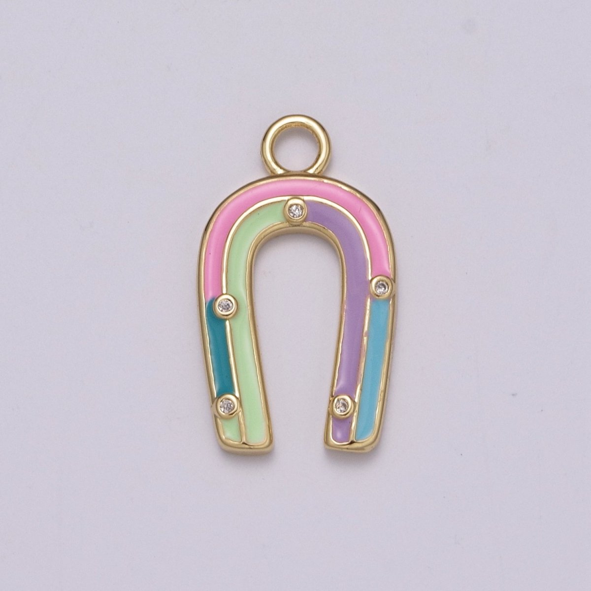 OS 14k Gold Filled Horseshoe Enamel Horse Shoe Charm Pendant Pink Green Rainbow Lucky Charm for Necklace Earring Bracelet, M-859-M-861