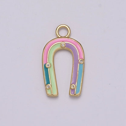 OS 14k Gold Filled Horseshoe Enamel Horse Shoe Charm Pendant Pink Green Rainbow Lucky Charm for Necklace Earring Bracelet, M-859-M-861