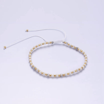 14K Gold Filled Howlite Multifaceted White Cotton String Slider Bracelet | WA-2010 - WA-2012 Clearance Pricing