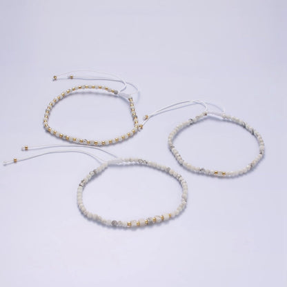 14K Gold Filled Howlite Multifaceted White Cotton String Slider Bracelet | WA-2010 - WA-2012 Clearance Pricing