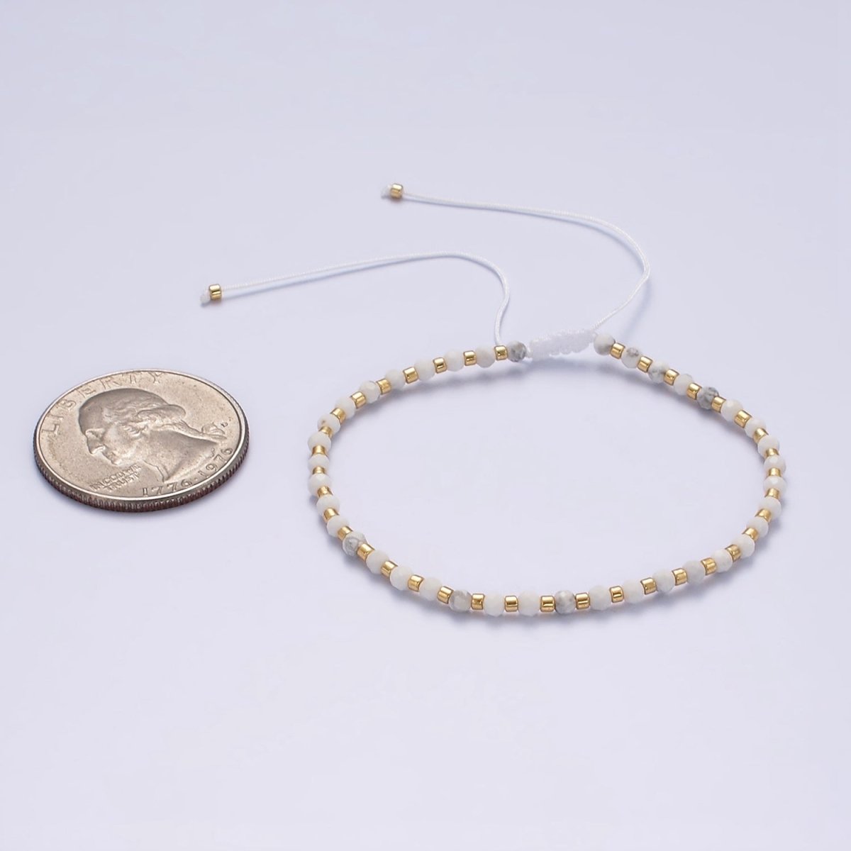 14K Gold Filled Howlite Multifaceted White Cotton String Slider Bracelet | WA-2010 - WA-2012 Clearance Pricing