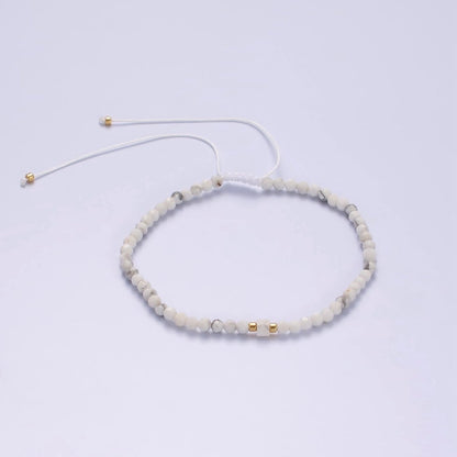 14K Gold Filled Howlite Multifaceted White Cotton String Slider Bracelet | WA-2010 - WA-2012 Clearance Pricing