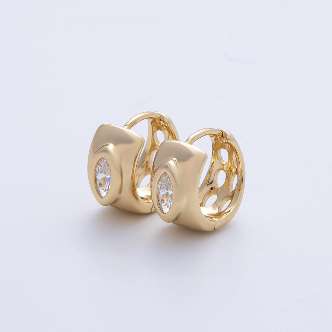 14K Gold Filled 13mm Clear Marquise CZ Wide Dome Cartilage Huggie | Earrings-00073