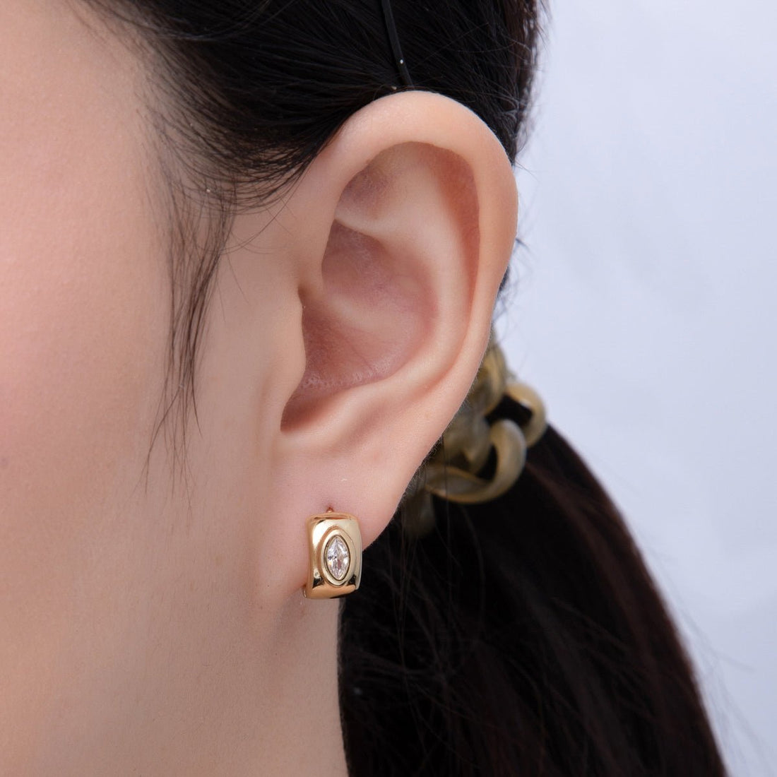 14K Gold Filled 13mm Clear Marquise CZ Wide Dome Cartilage Huggie | Earrings-00073