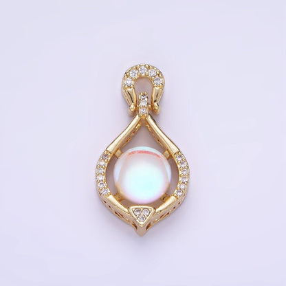 14K Gold Filled Iridescent CZ Micro Paved Curved Bezel Pendant | AA1183