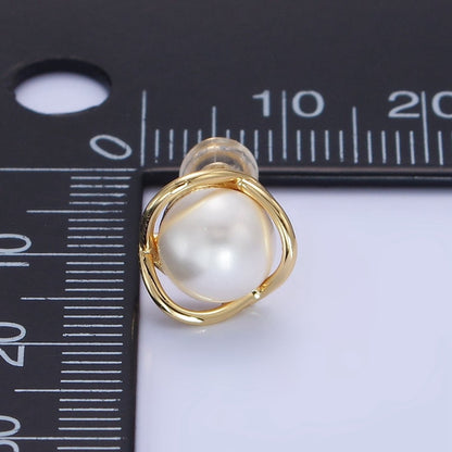 14K Gold Filled Iridescent Pearl Multiple Band Stud Earrings in Gold &amp; Silver | Q034 Q035