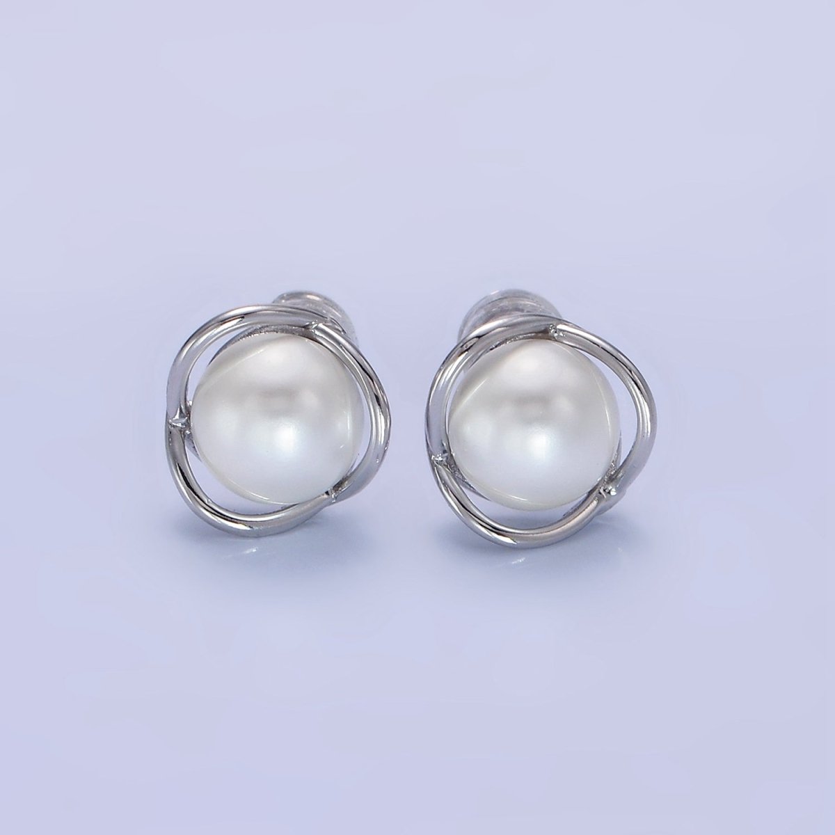 14K Gold Filled Iridescent Pearl Multiple Band Stud Earrings in Gold &amp; Silver | Q034 Q035