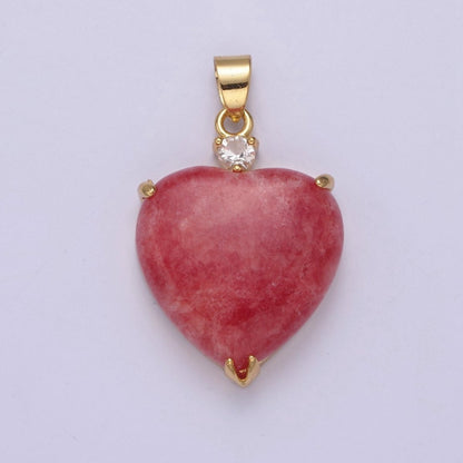 14k Gold Filled Jade Heart Pendant Puffy Heart Charm W-625~W-628