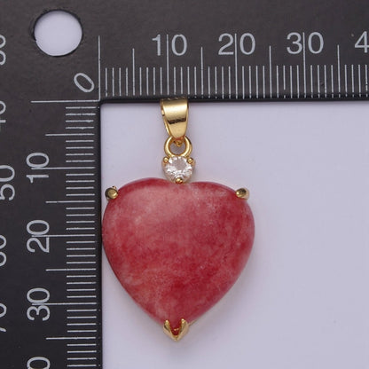 14k Gold Filled Jade Heart Pendant Puffy Heart Charm W-625~W-628