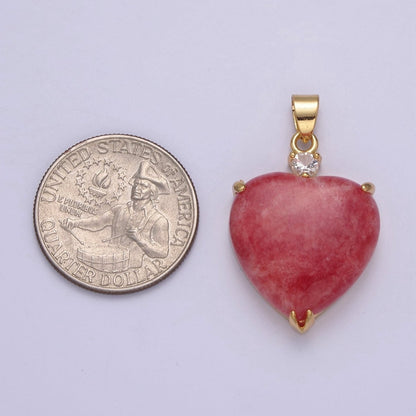 14k Gold Filled Jade Heart Pendant Puffy Heart Charm W-625~W-628