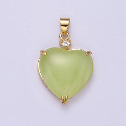 14k Gold Filled Jade Heart Pendant Puffy Heart Charm W-625~W-628