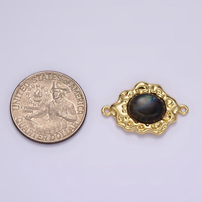 14K Gold Filled Labradorite Cabochon Dotted Abstract Connector | G-897