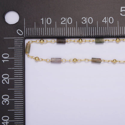 14K Gold Filled Labradorite Tube Cable Satellite Unfinished Cable Chain For Jewelry Making | ROLL-1421