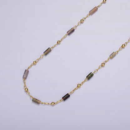 14K Gold Filled Labradorite Tube Cable Satellite Unfinished Cable Chain For Jewelry Making | ROLL-1421