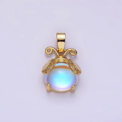 14K Gold Filled Lady Bug Charm Moonstone Animal Insect Beetle Bug Pendant | N1839