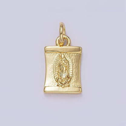 14K Gold Filled Lady Guadalupe Mother Mary Religious Lined Curved Charm | N1098