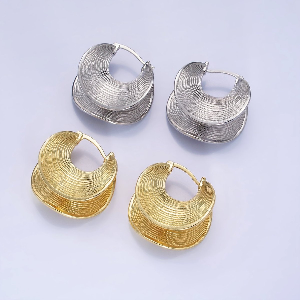 14K Gold Filled Line-Textured Curved Band Latch Hoop Earrings in Gold &amp; Silver | AB1313 AB1314