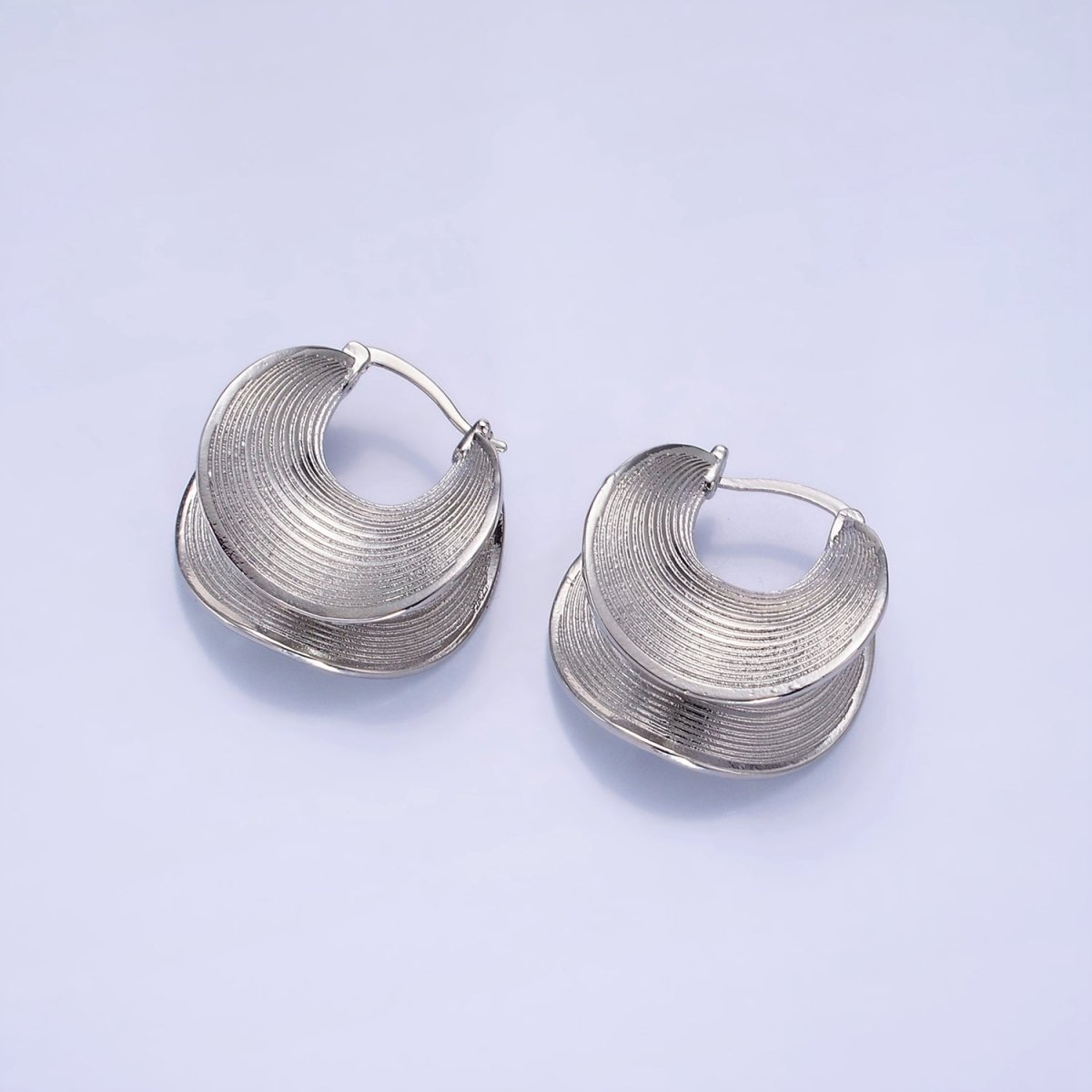 14K Gold Filled Line-Textured Curved Band Latch Hoop Earrings in Gold &amp; Silver | AB1313 AB1314
